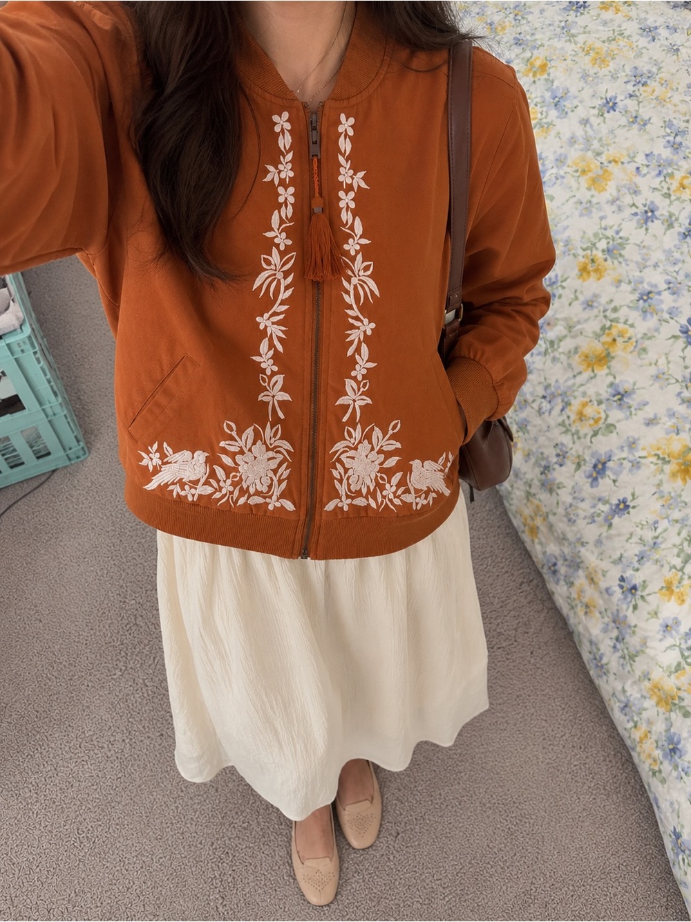 Knox Rose Rust Orange Embroidered Zip Bomber Jacket